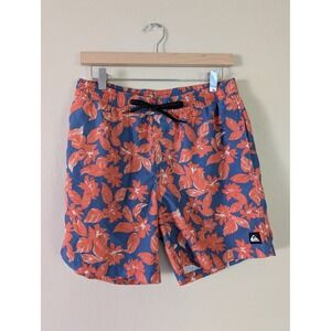 Quiksilver Mens M Floral Board Shorts Blue Orange Tropical Vacation Summer Swim